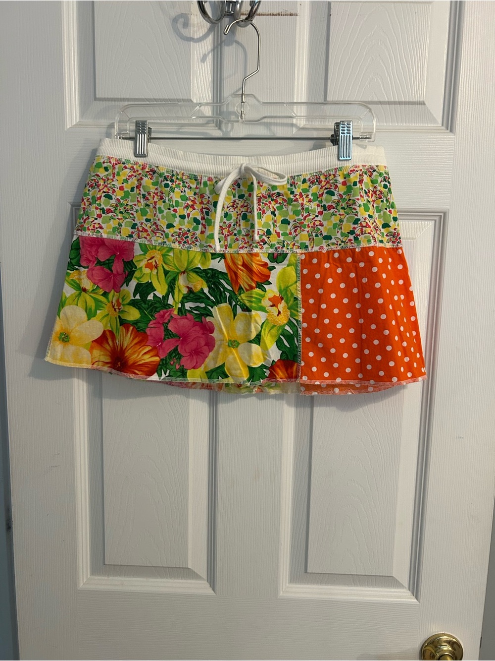 Cha-Ching Floral Patchwork Mini Skirt with Polka Dot Panel